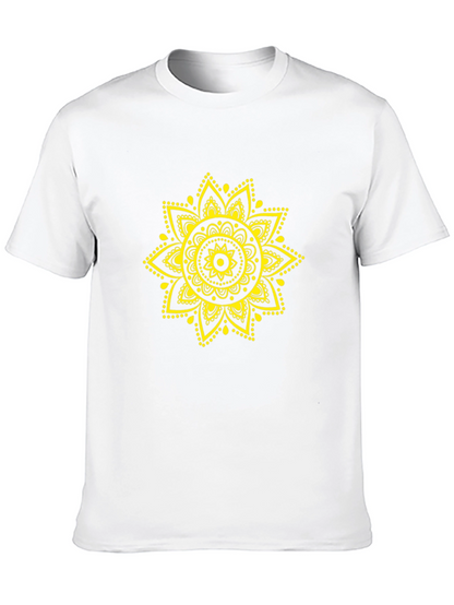 Mens Black T-Shirt with Yellow Mandala Design