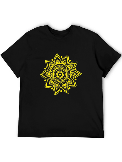 Mens Black T-Shirt with Yellow Mandala Design