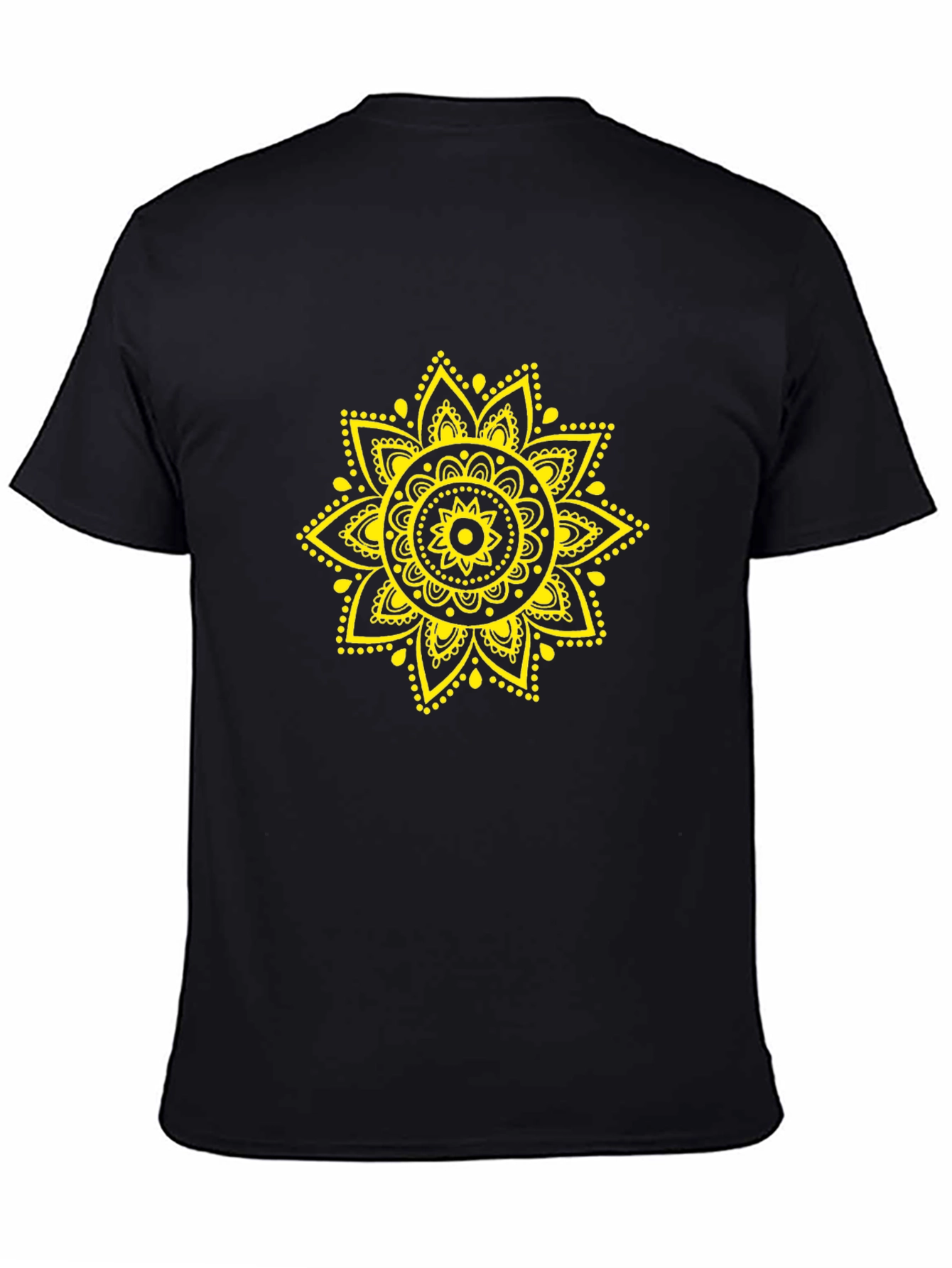 Mens Black T-Shirt with Yellow Mandala Design
