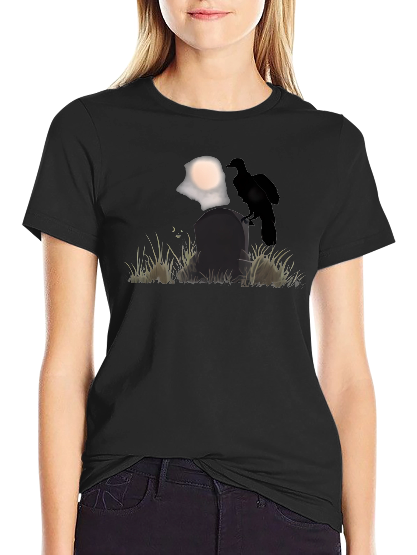 Raven on Tombstone Graphic Tee - Halloween