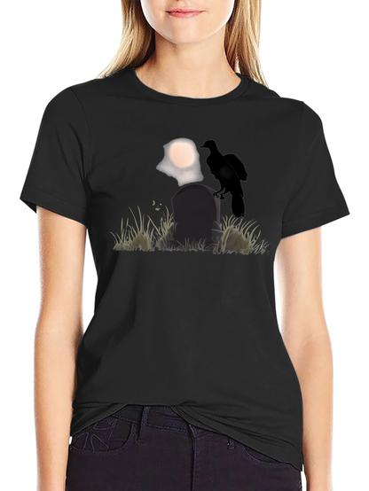 Raven on Tombstone Graphic Tee - Halloween