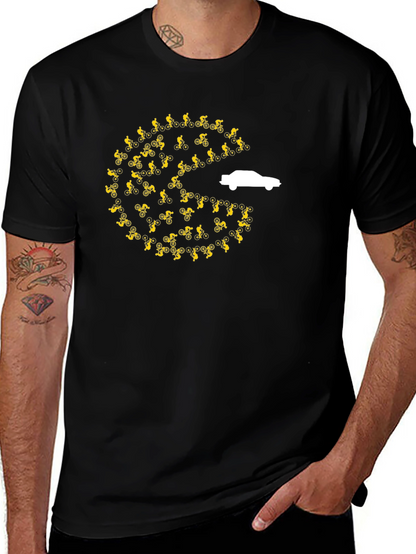 Pac-Man Car Chasing Cyclists Graphic T-Shirt