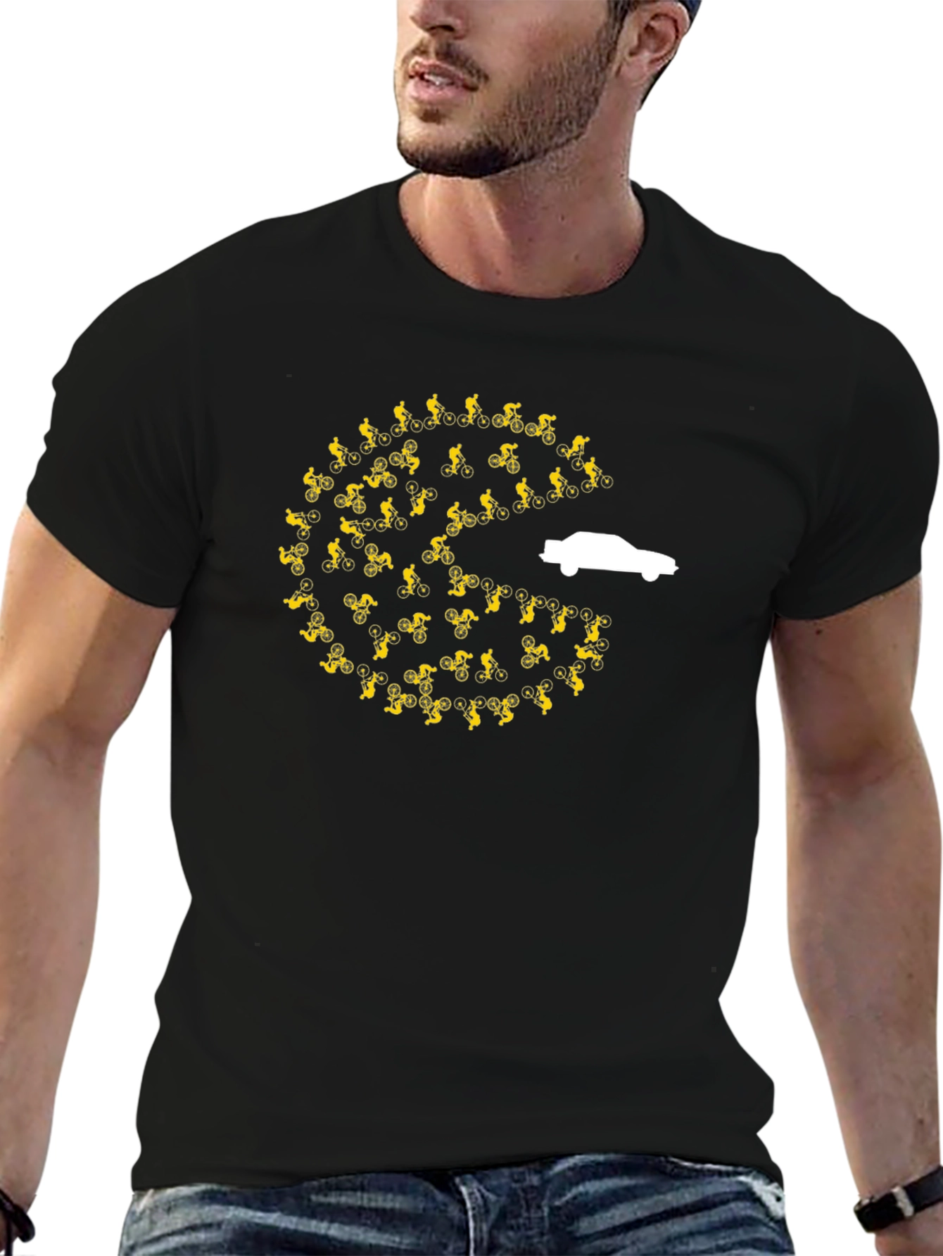 Pac-Man Car Chasing Cyclists Graphic T-Shirt