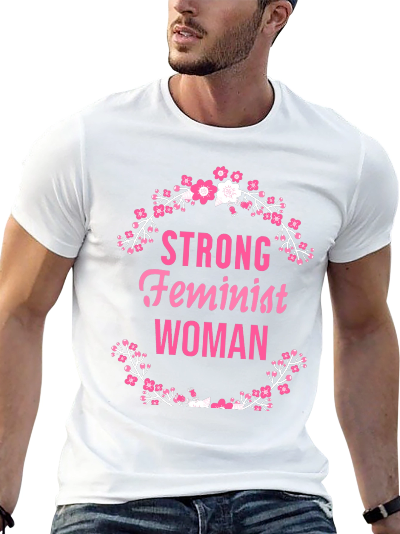 Strong Feminist Woman Floral Wreath T-Shirt