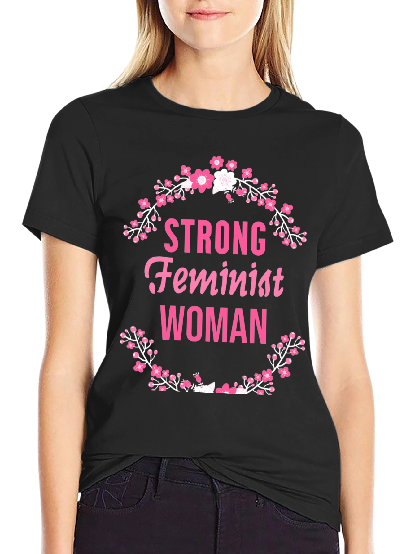 Strong Feminist Woman Floral Wreath T-Shirt