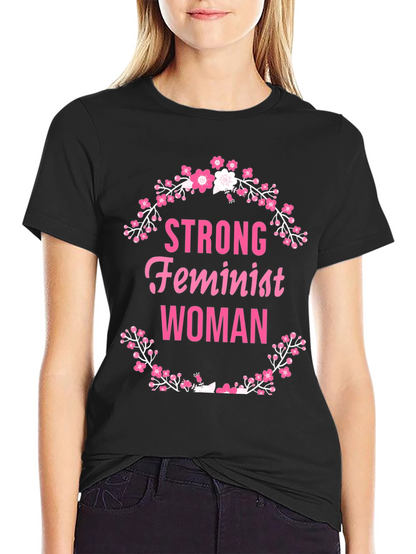 Strong Feminist Woman Floral Wreath T-Shirt