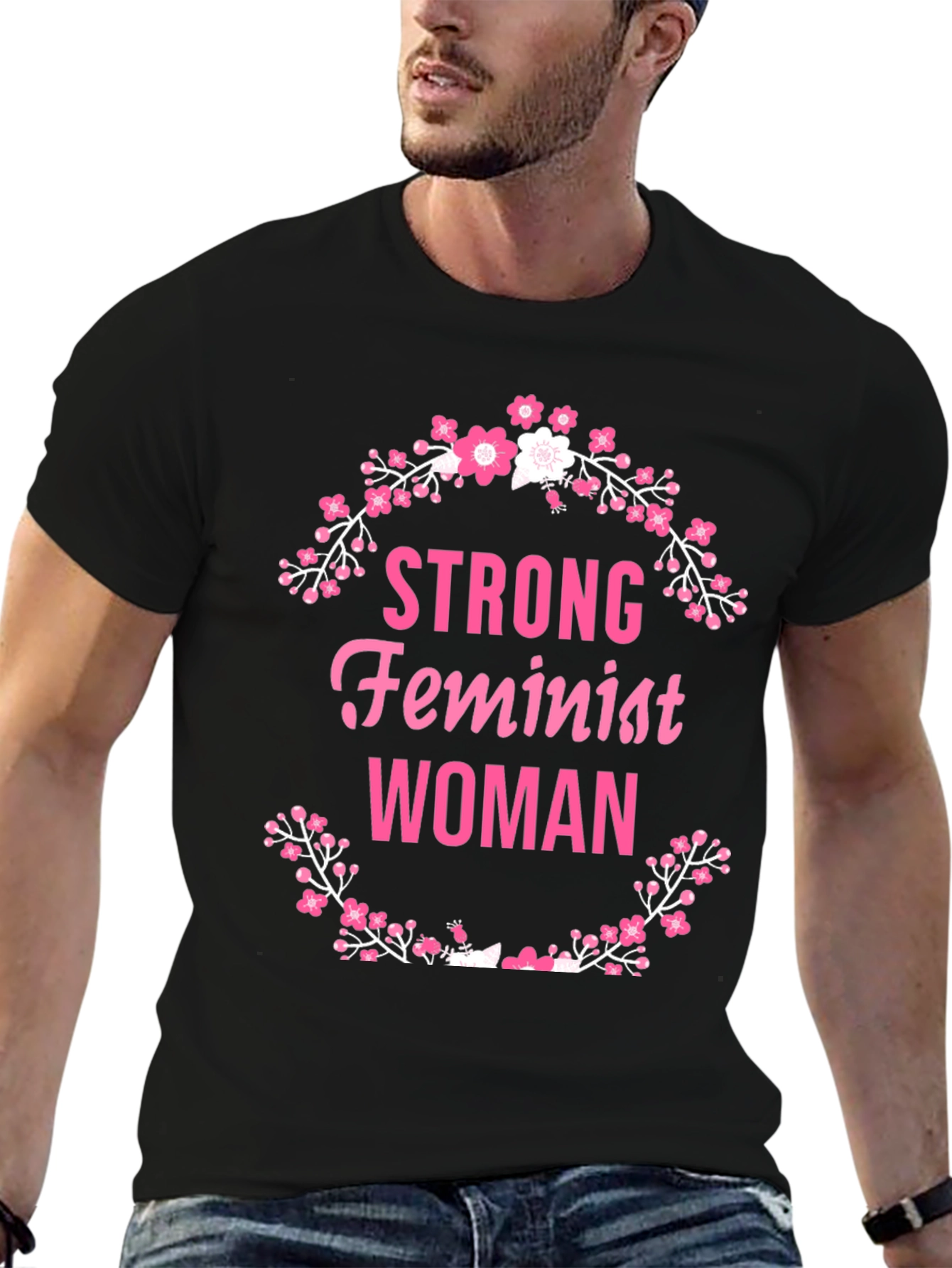 Strong Feminist Woman Floral Wreath T-Shirt