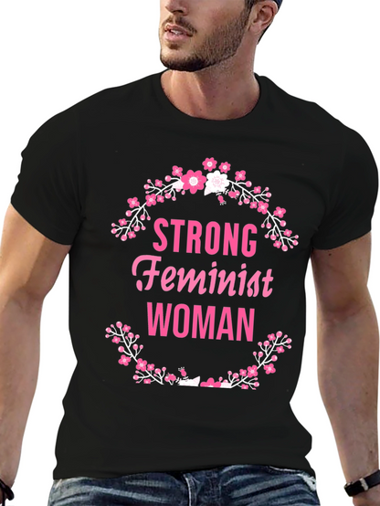 Strong Feminist Woman Floral Wreath T-Shirt