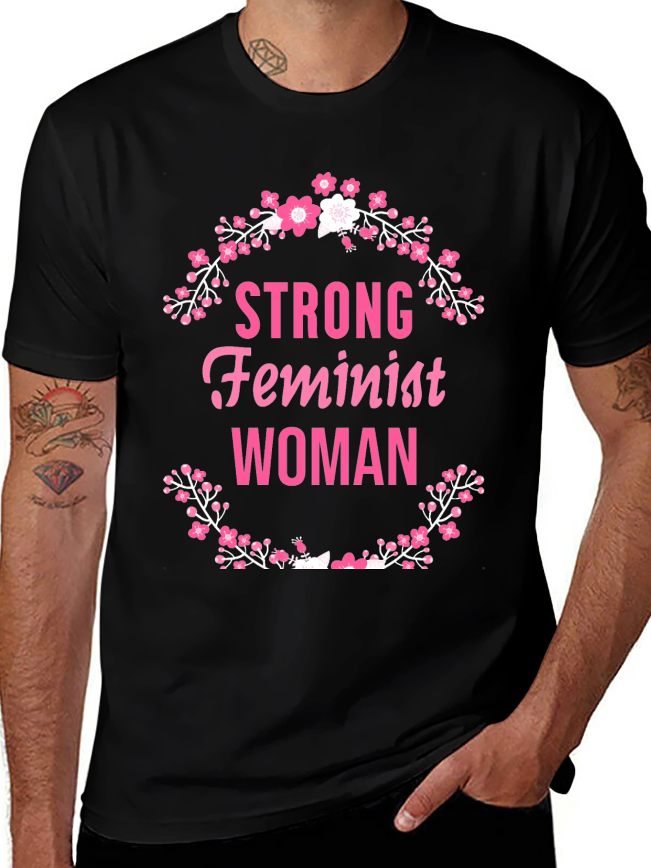 Strong Feminist Woman Floral Wreath T-Shirt