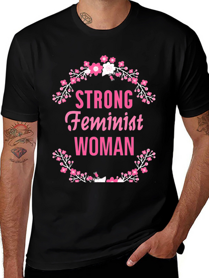 Strong Feminist Woman Floral Wreath T-Shirt