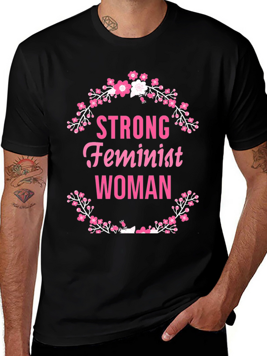 Strong Feminist Woman Floral Wreath T-Shirt