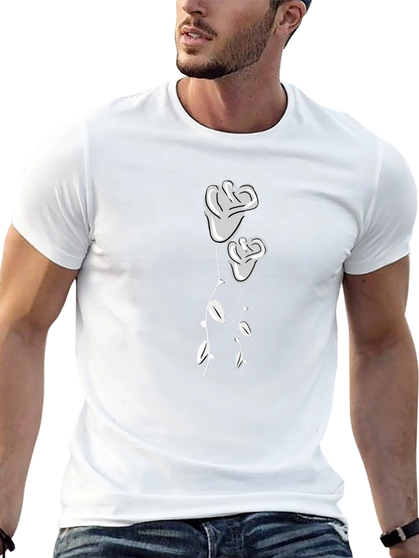 Black T-Shirt with Two Roses Graphic