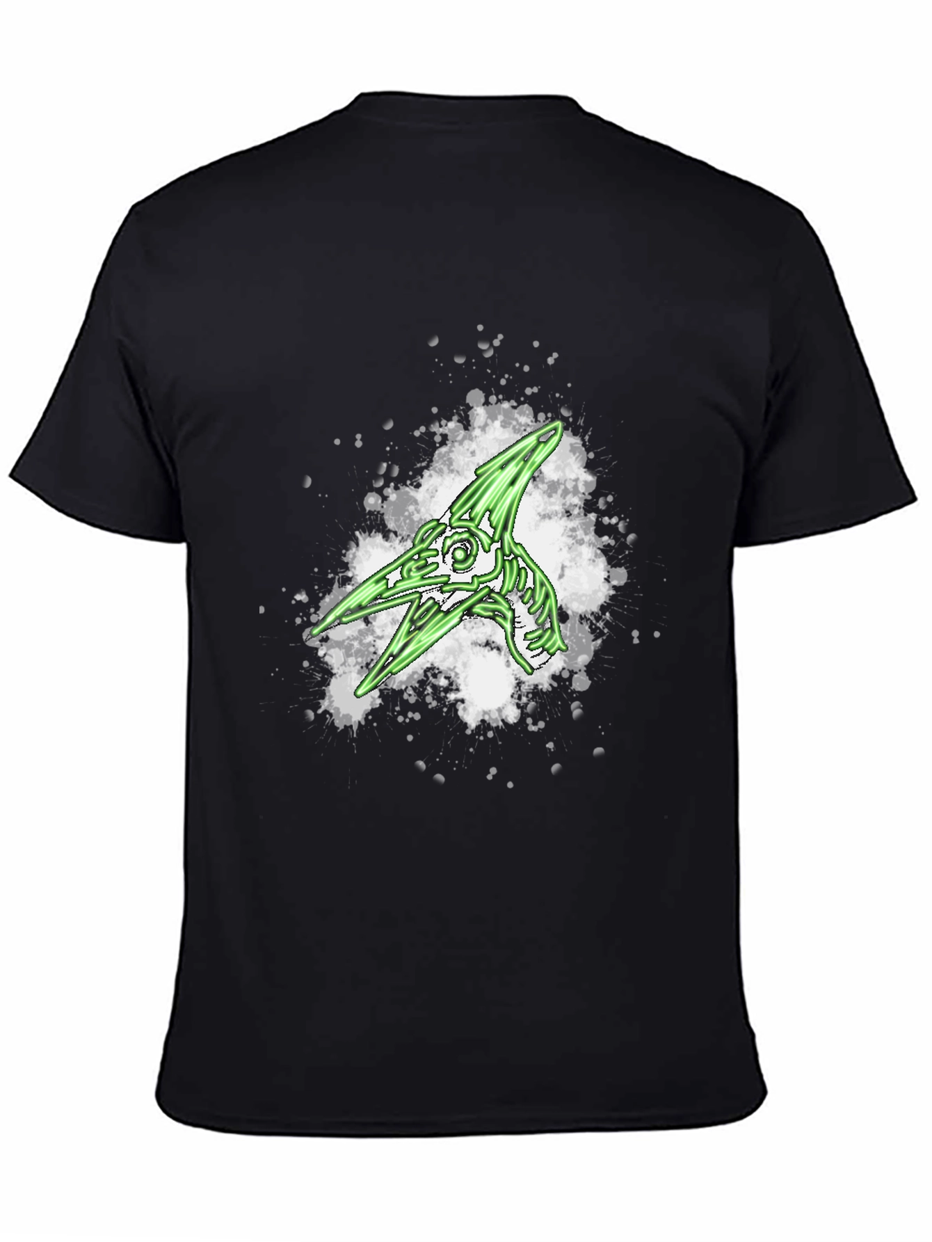 Green Pterodactyl Skeleton Graphic Black T-Shirt