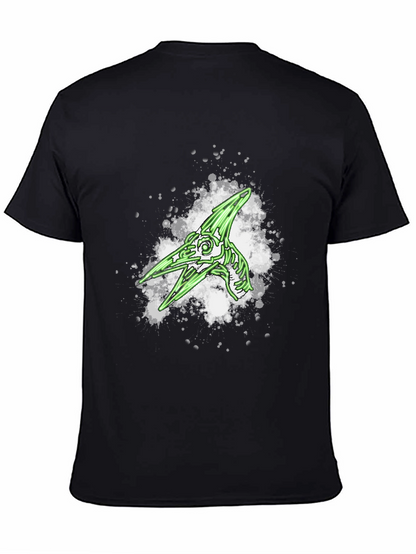 Green Pterodactyl Skeleton Graphic Black T-Shirt