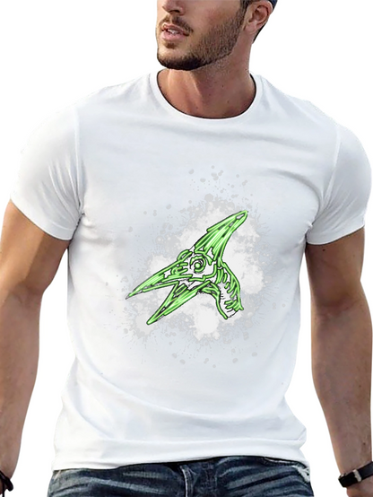 Green Pterodactyl Skeleton Graphic Black T-Shirt