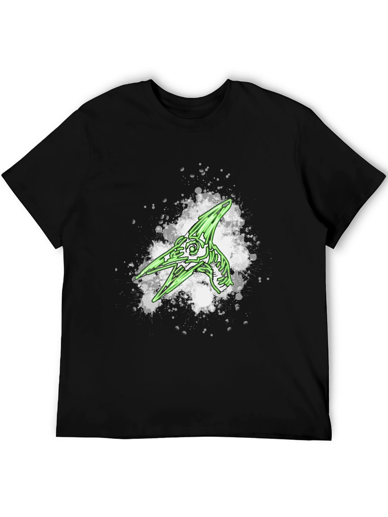 Green Pterodactyl Skeleton Graphic Black T-Shirt