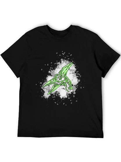 Green Pterodactyl Skeleton Graphic Black T-Shirt