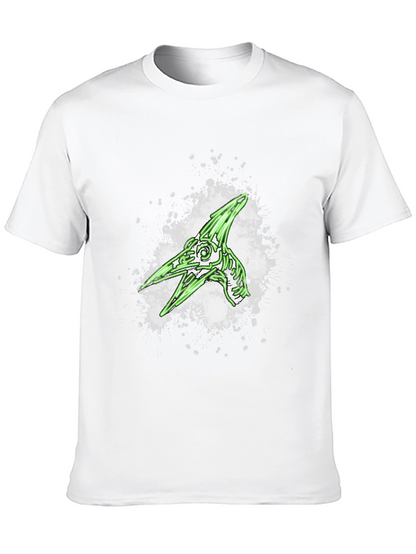 Green Pterodactyl Skeleton Graphic Black T-Shirt
