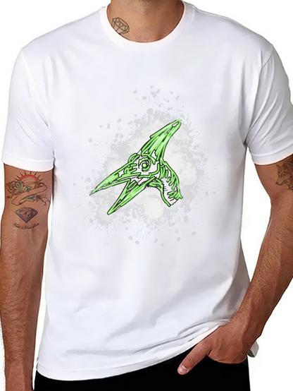 Green Pterodactyl Skeleton Graphic Black T-Shirt