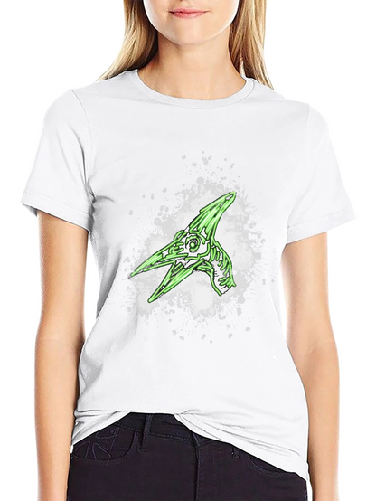 Green Pterodactyl Skeleton Graphic Black T-Shirt