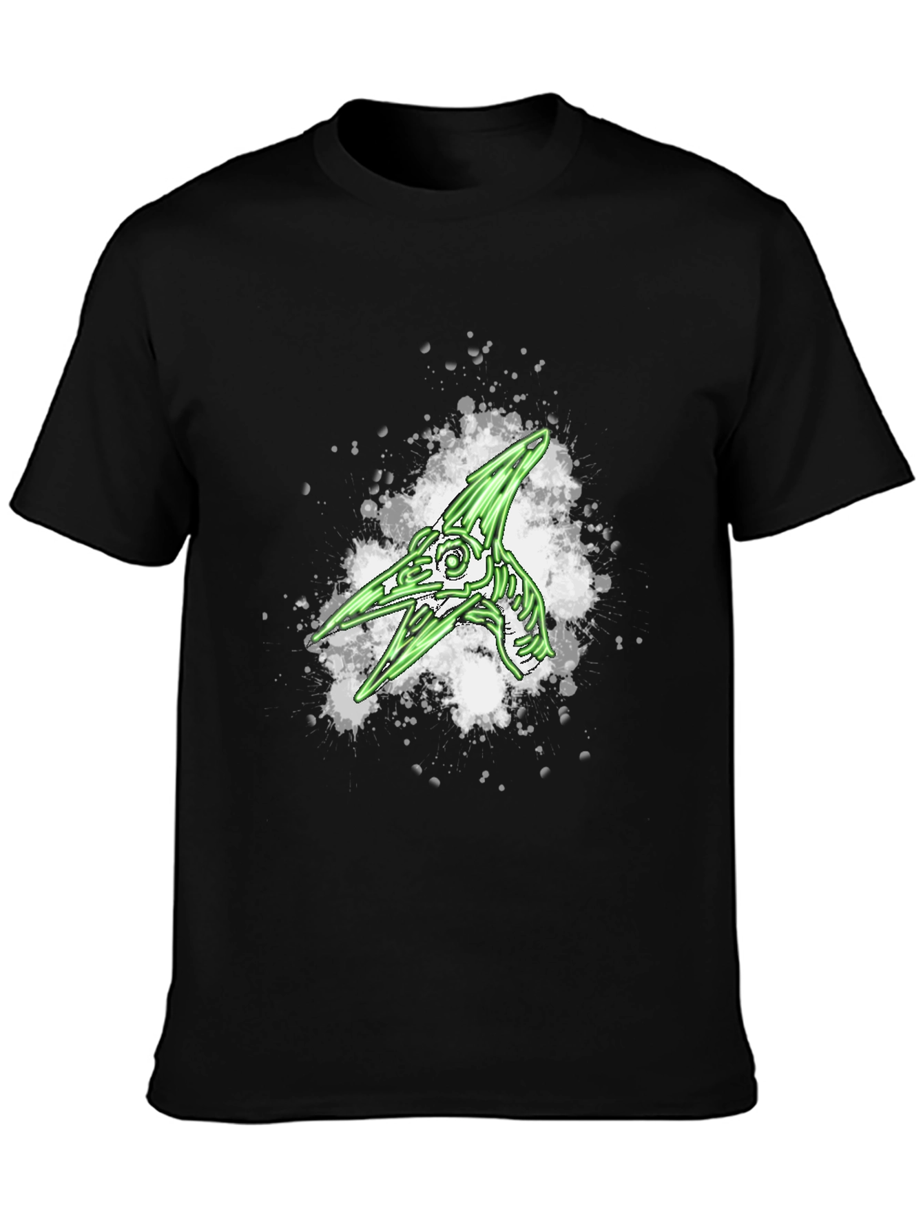 Green Pterodactyl Skeleton Graphic Black T-Shirt