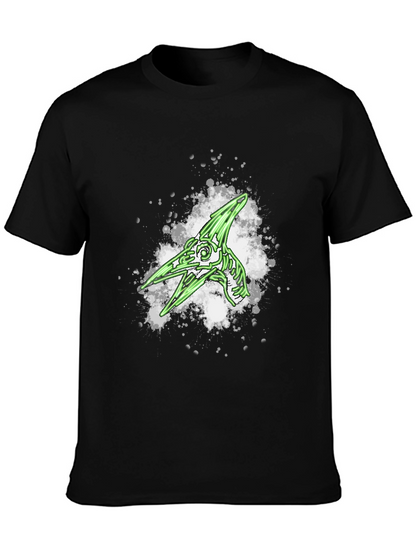 Green Pterodactyl Skeleton Graphic Black T-Shirt