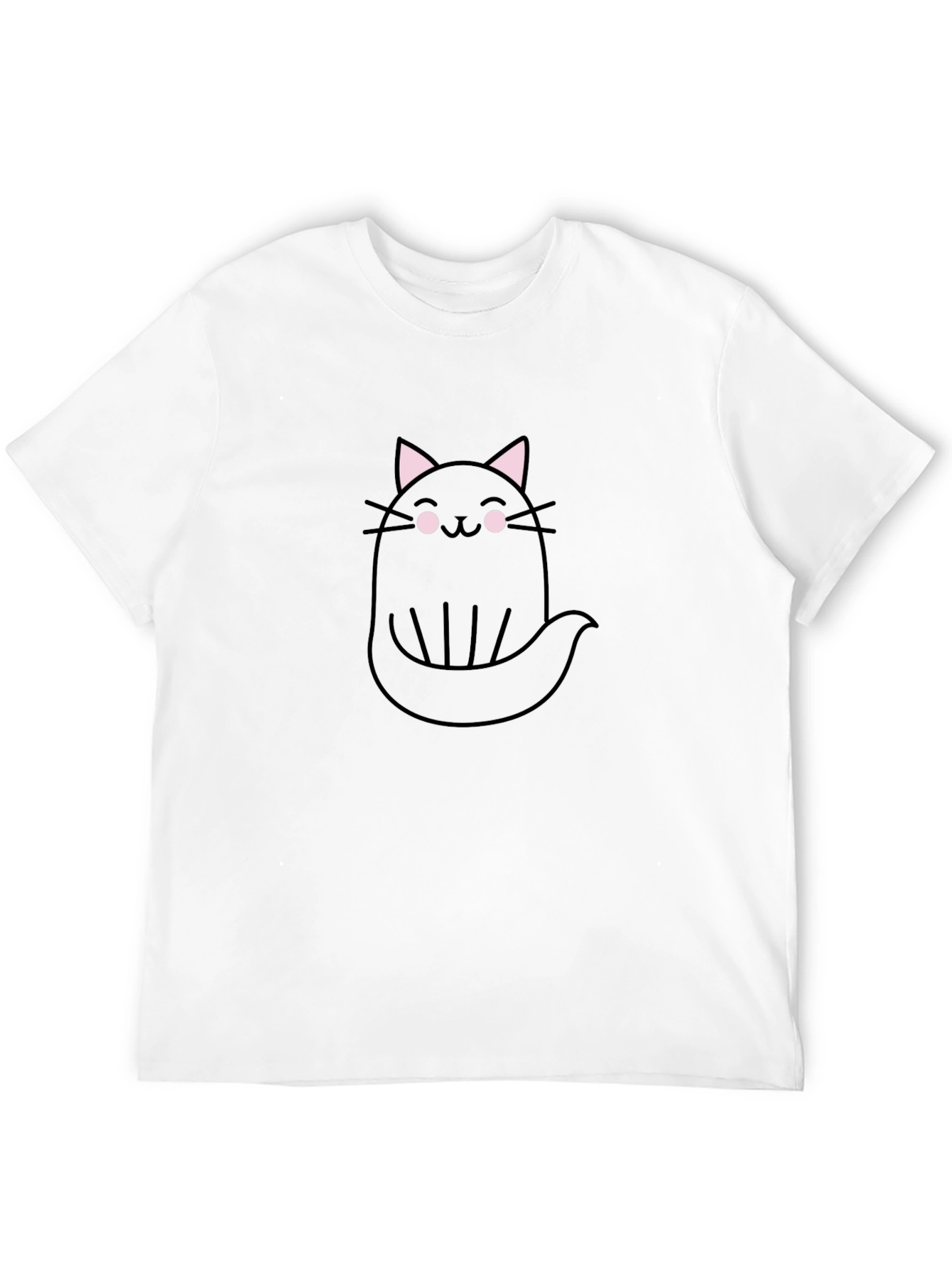 Cute Ghost Cat Graphic Tee - Black Cotton T-Shirt