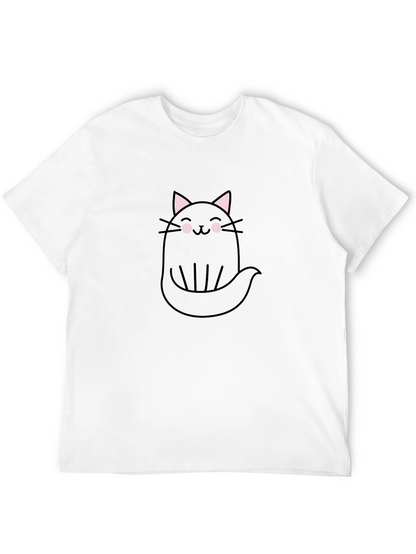 Cute Ghost Cat Graphic Tee - Black Cotton T-Shirt