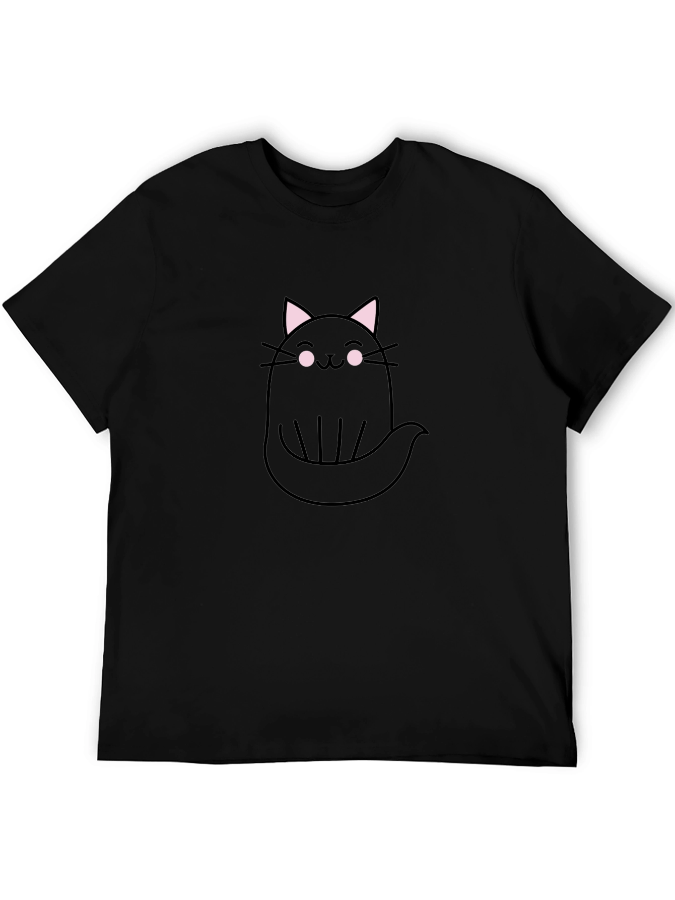 Cute Ghost Cat Graphic Tee - Black Cotton T-Shirt