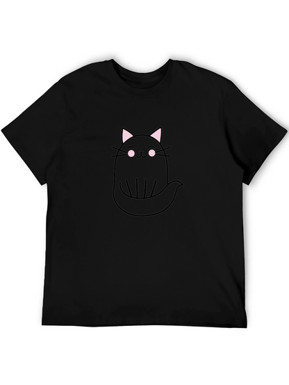 Cute Ghost Cat Graphic Tee - Black Cotton T-Shirt