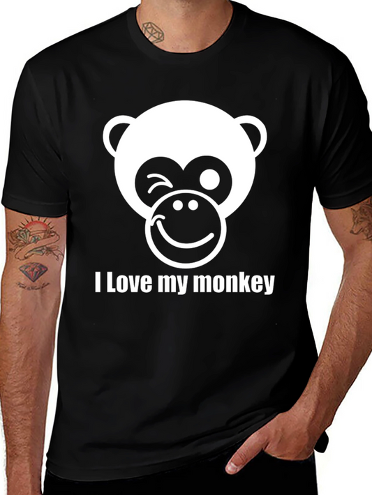 I Love My Monkey Graphic T-Shirt Black Crew Neck Tee