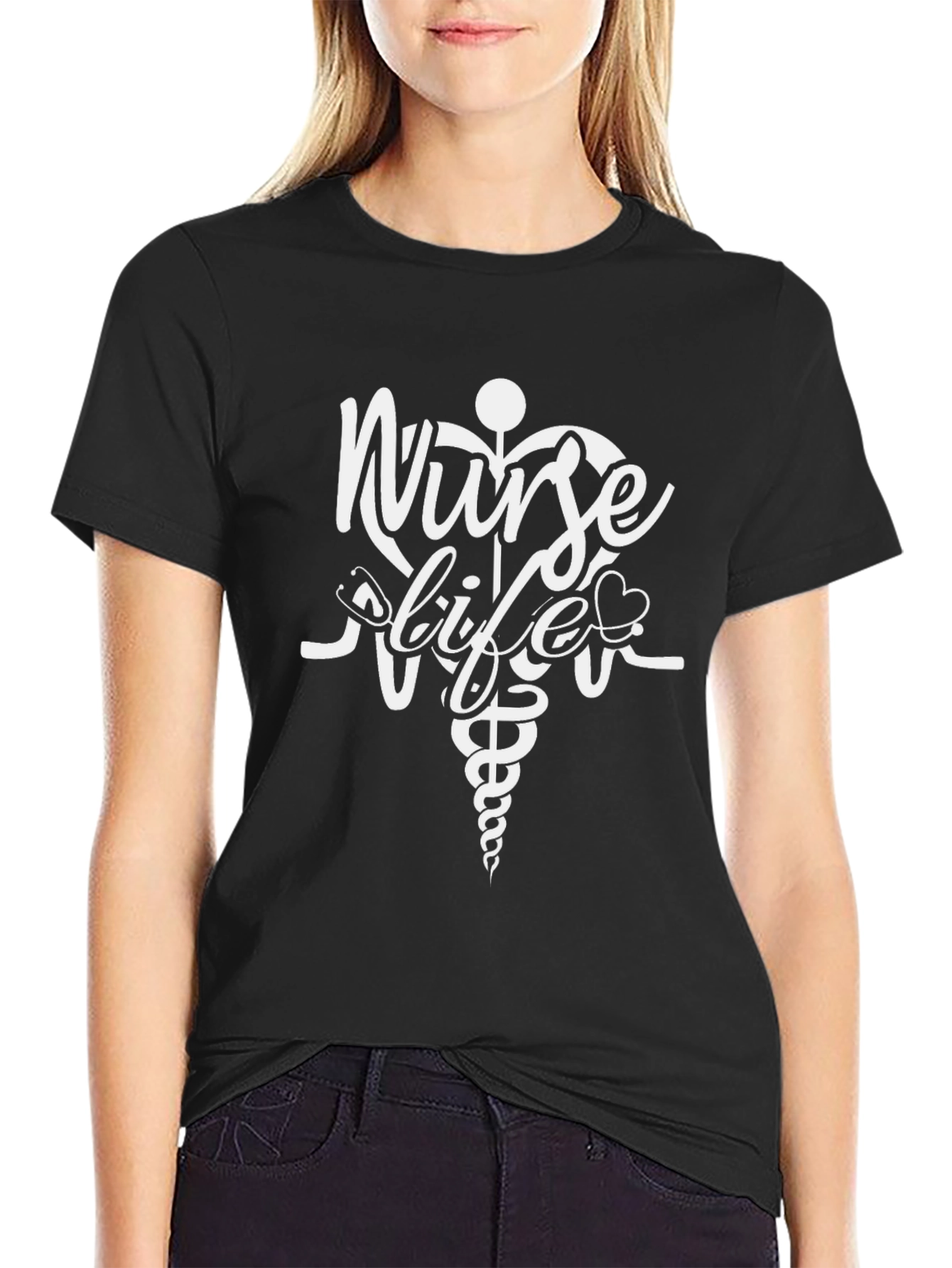 Nurse Life T-Shirt - Caduceus Design - Black