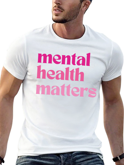 Mental Health Matters Pink Text Black T-Shirt