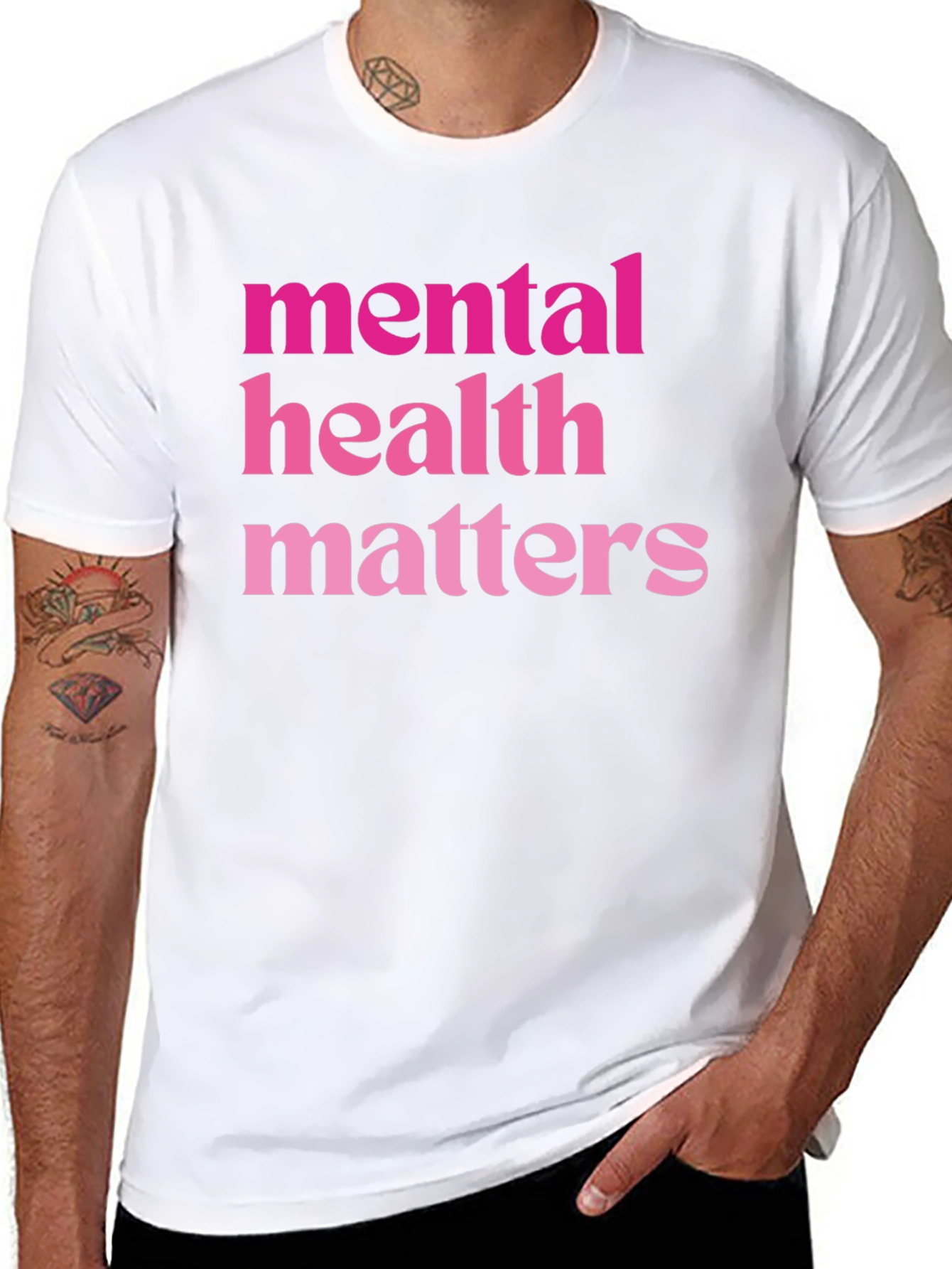 Mental Health Matters Pink Text Black T-Shirt