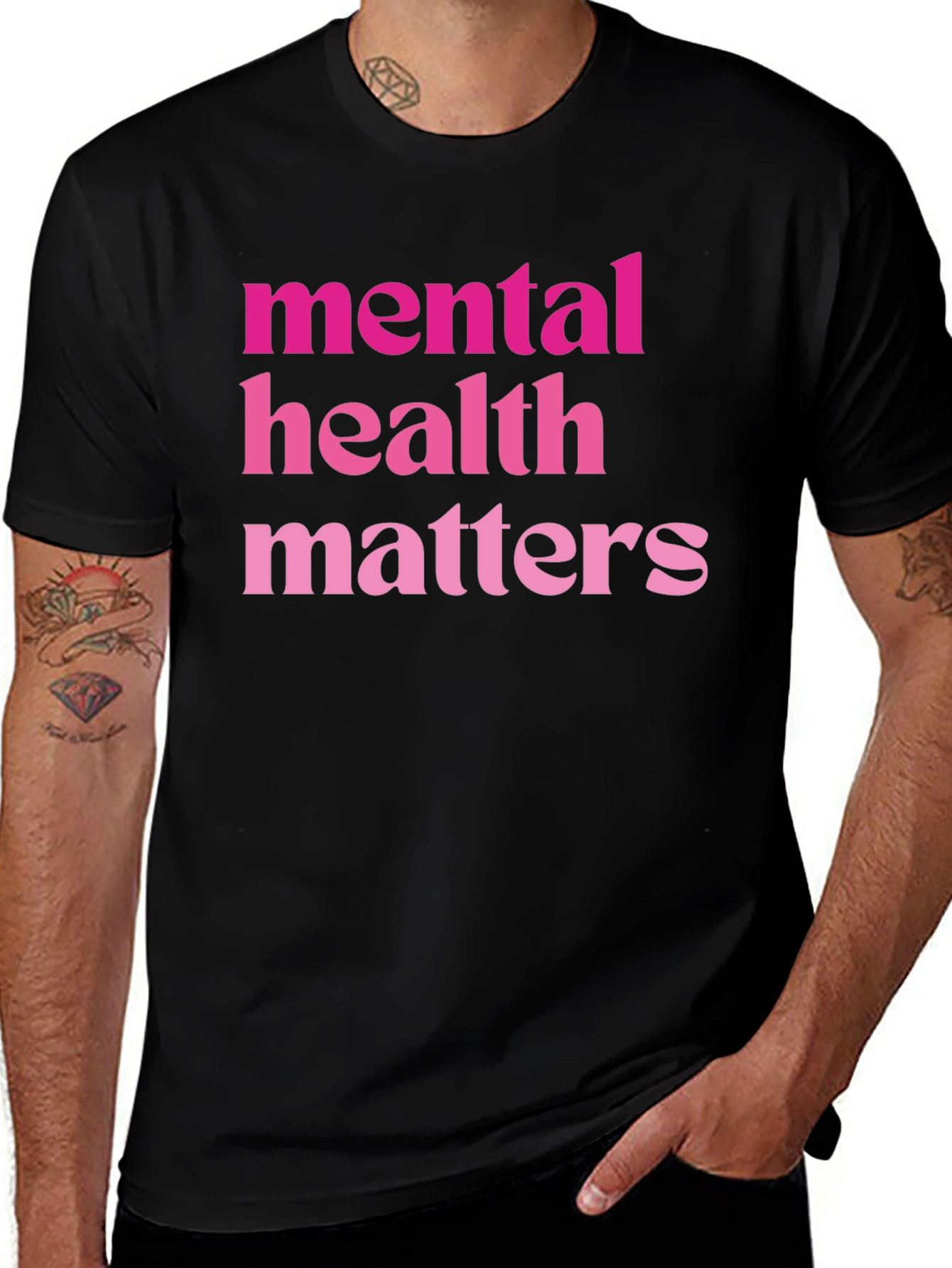 Mental Health Matters Pink Text Black T-Shirt