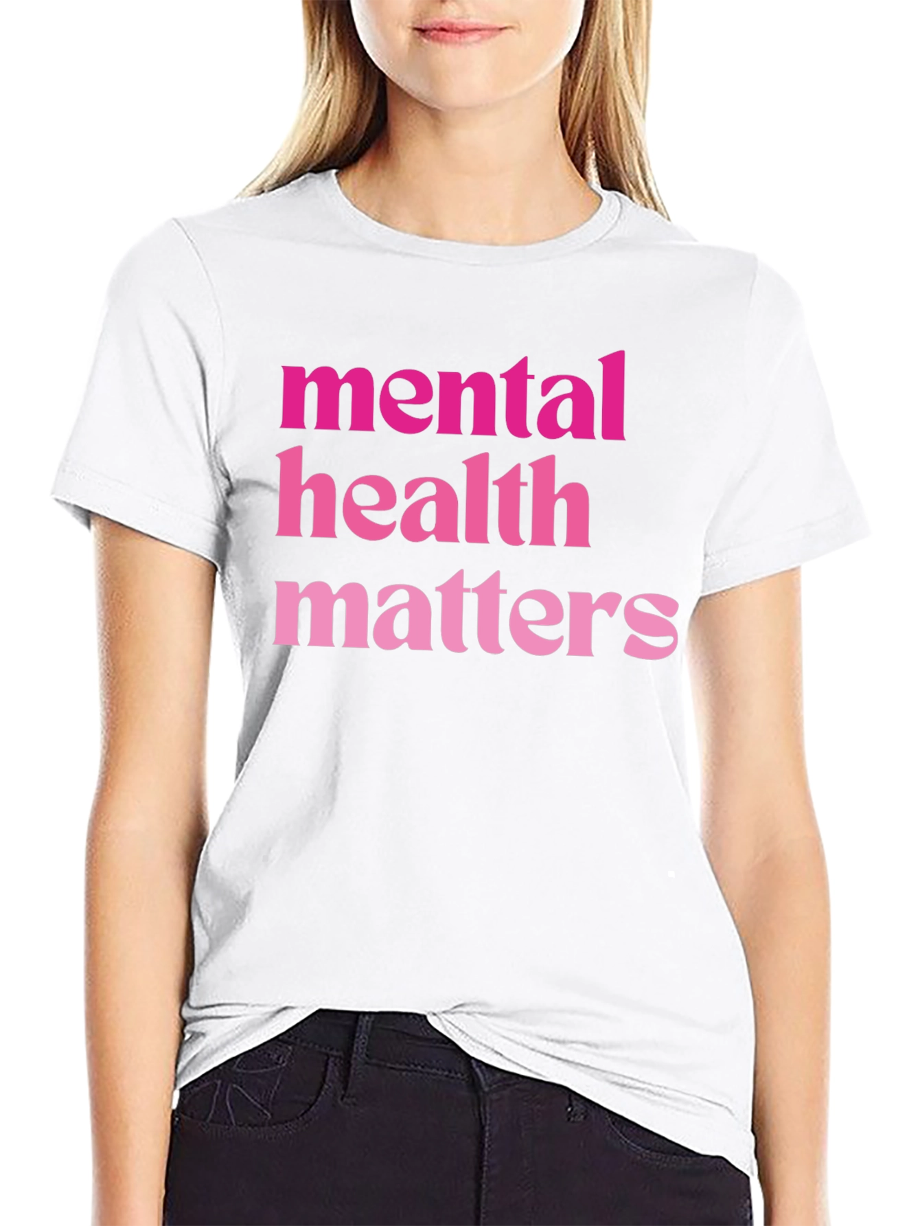 Mental Health Matters Pink Text Black T-Shirt