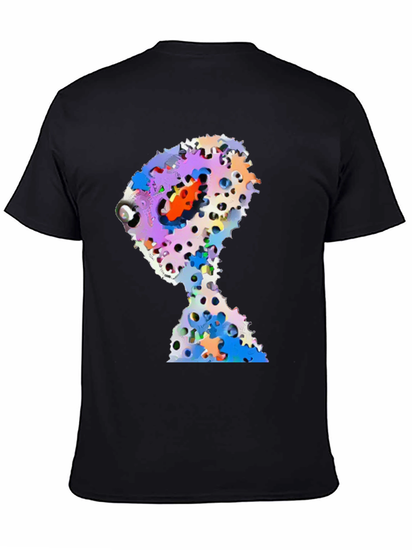 Abstract Gears Head Graphic Black Tee Shirt
