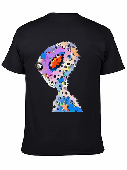 Abstract Gears Head Graphic Black Tee Shirt