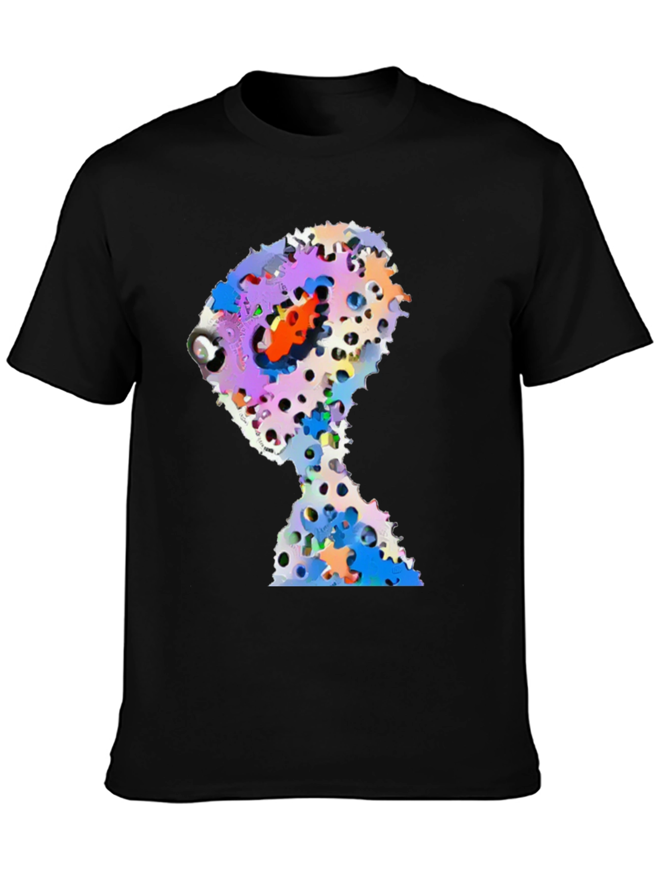 Abstract Gears Head Graphic Black Tee Shirt