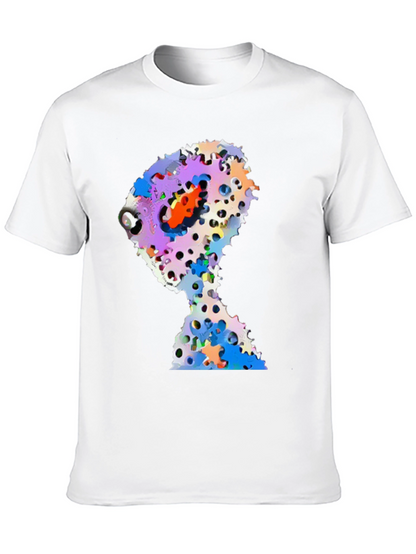 Abstract Gears Head Graphic Black Tee Shirt