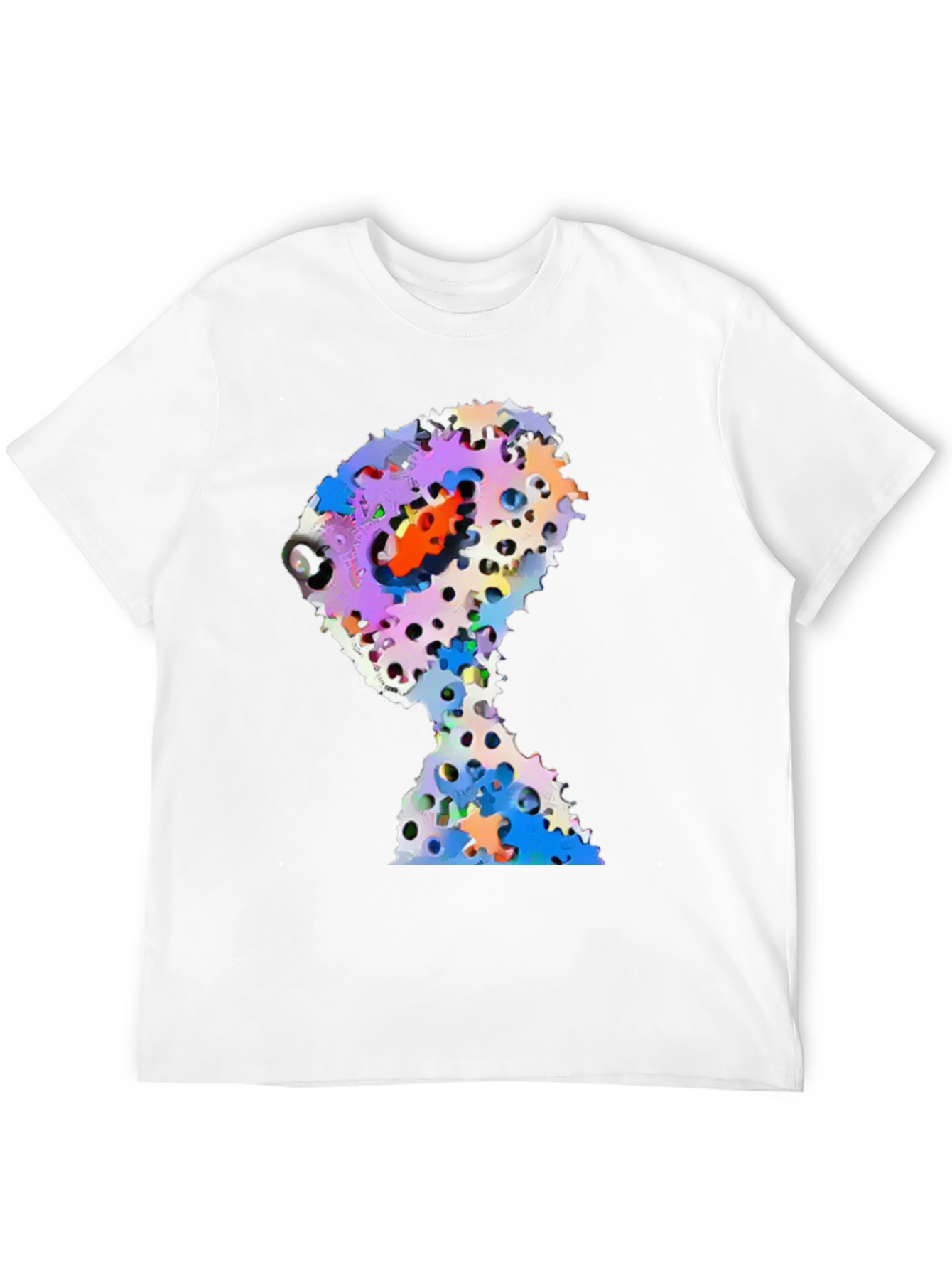 Abstract Gears Head Graphic Black Tee Shirt