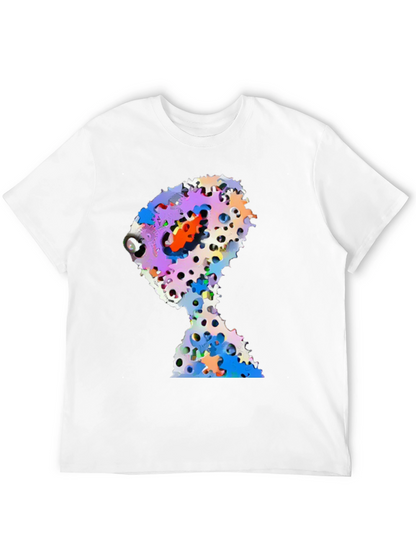Abstract Gears Head Graphic Black Tee Shirt