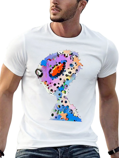 Abstract Gears Head Graphic Black Tee Shirt
