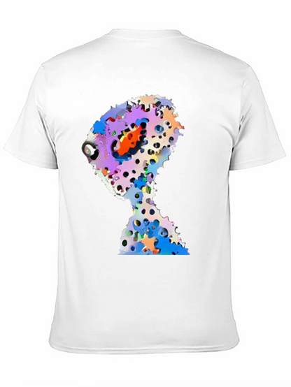 Abstract Gears Head Graphic Black Tee Shirt