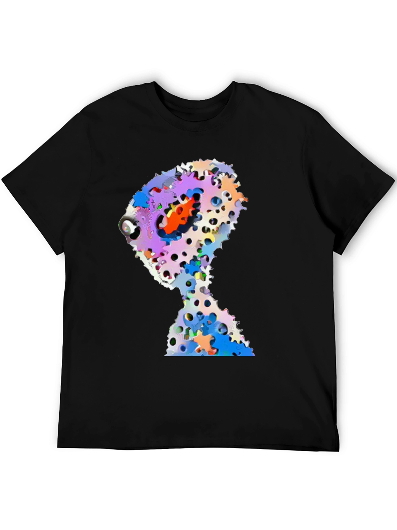 Abstract Gears Head Graphic Black Tee Shirt
