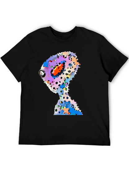 Abstract Gears Head Graphic Black Tee Shirt