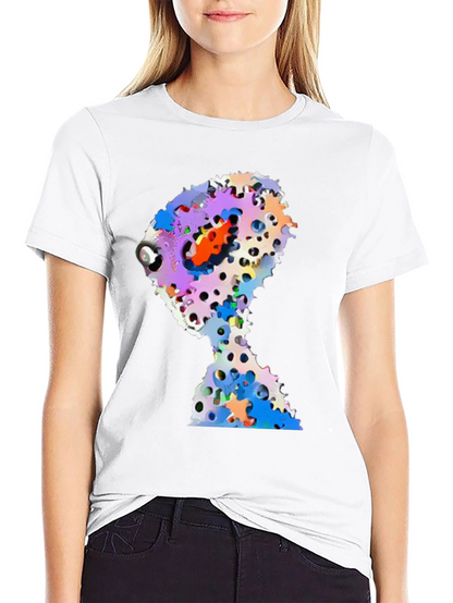 Abstract Gears Head Graphic Black Tee Shirt