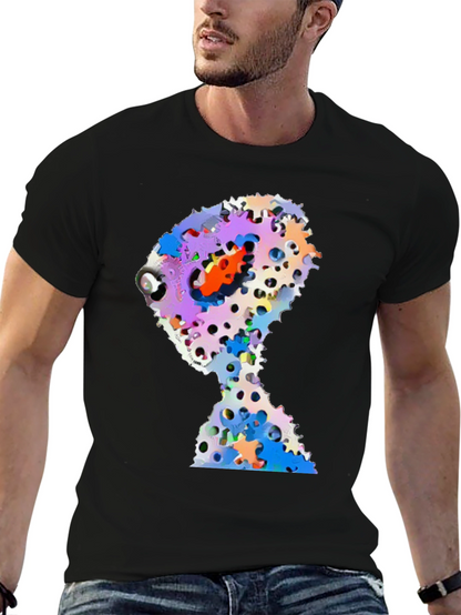 Abstract Gears Head Graphic Black Tee Shirt