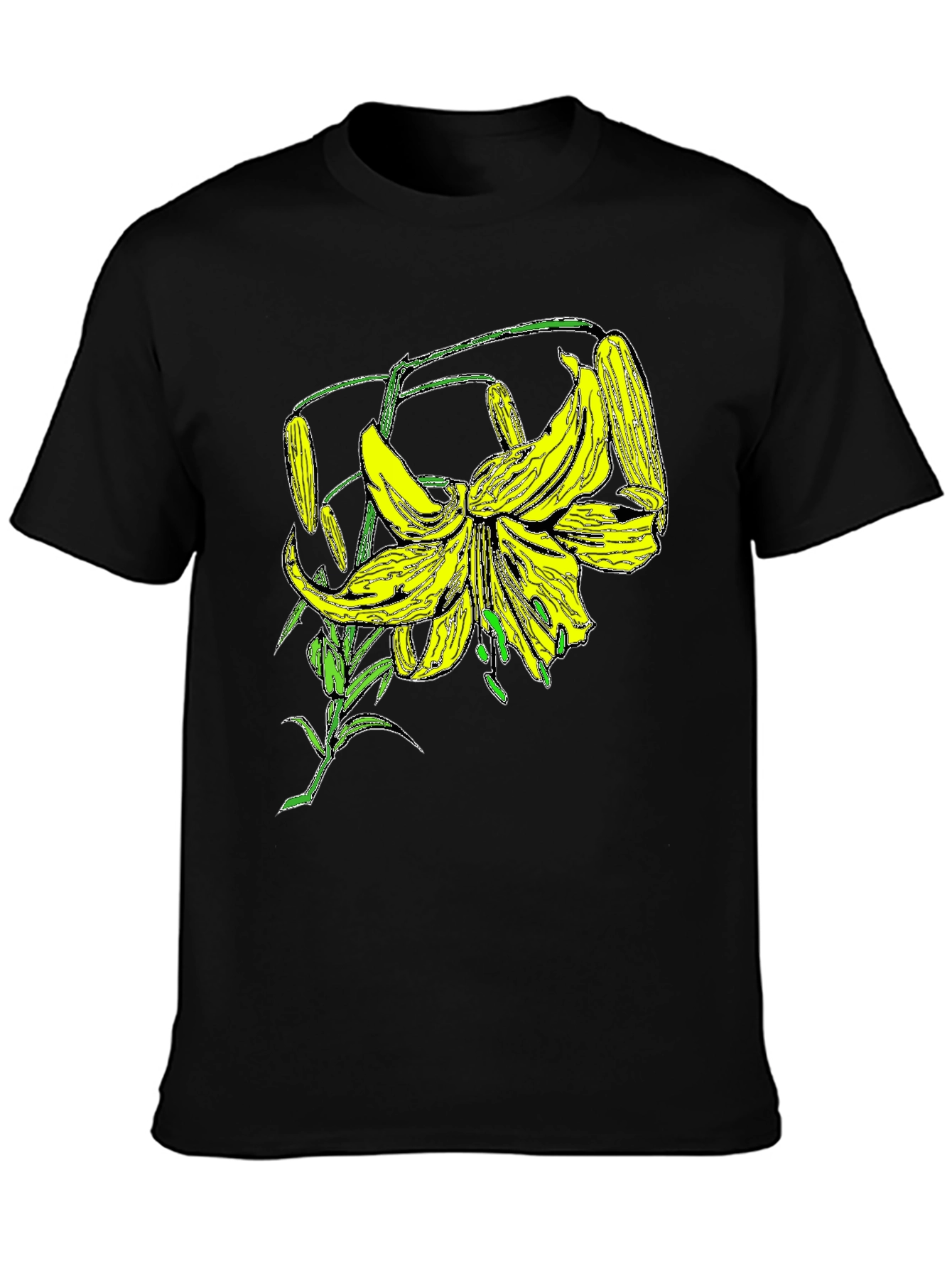 Floral Lily Graphic Tee - Black Cotton T-Shirt