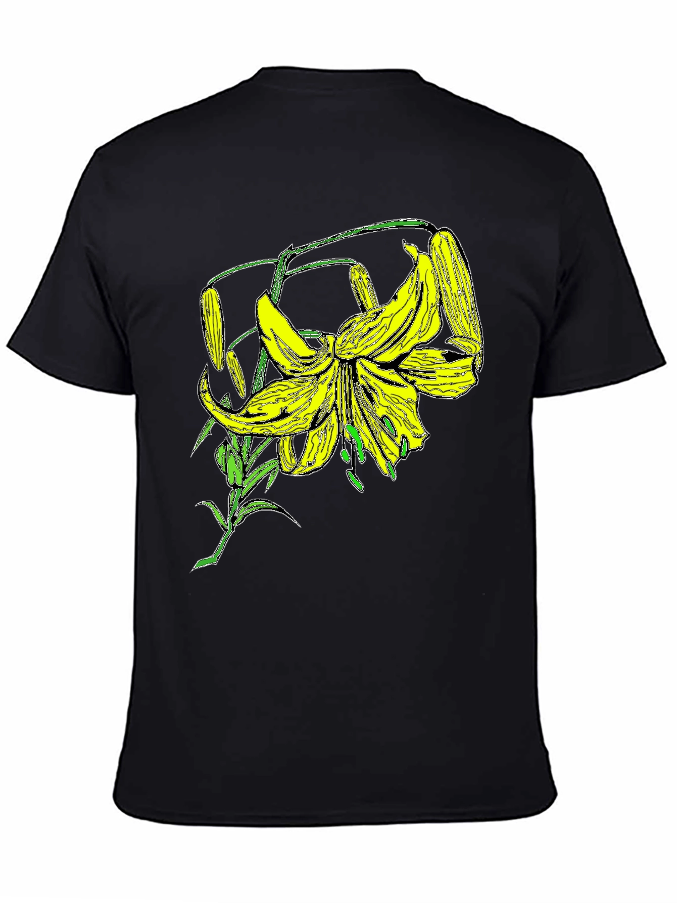 Floral Lily Graphic Tee - Black Cotton T-Shirt